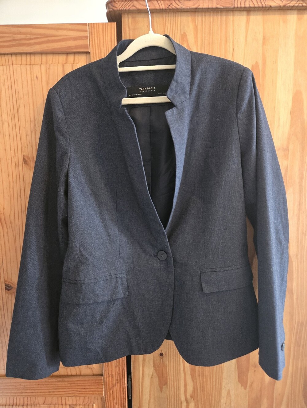 Zara Dark Navy Collarless Single-Button Blazer